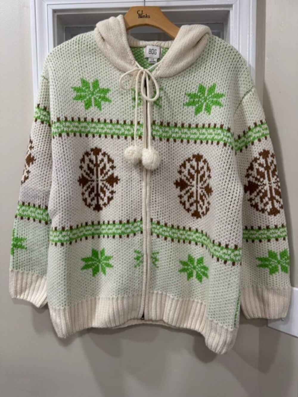 BDG Madison Mountain Fair Isle Oversized Full-Zip Hoodie Sweater